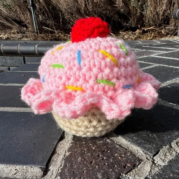 Hand Crocheted Emotional Support Pink Cupcake Plushie! - Picture 1 of 9